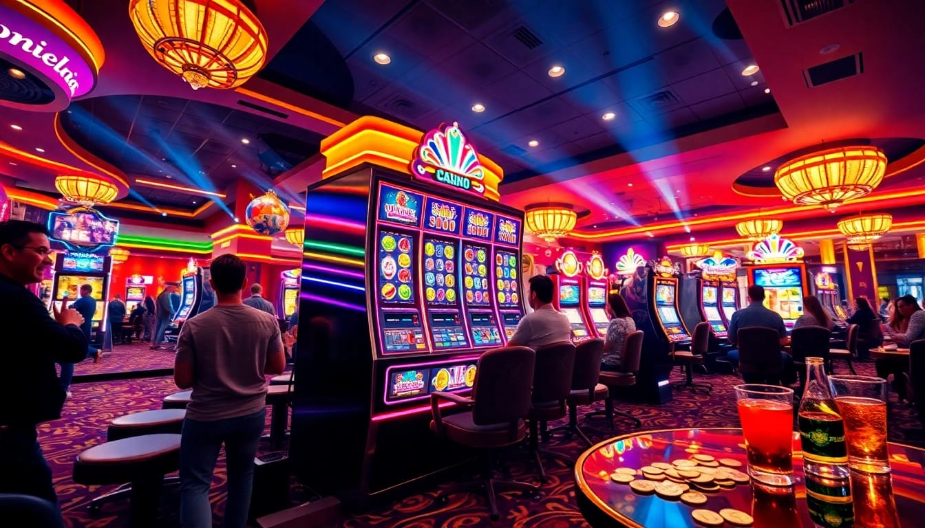 Judi seru di slot online dengan pemain antusias di kasino yang meriah.