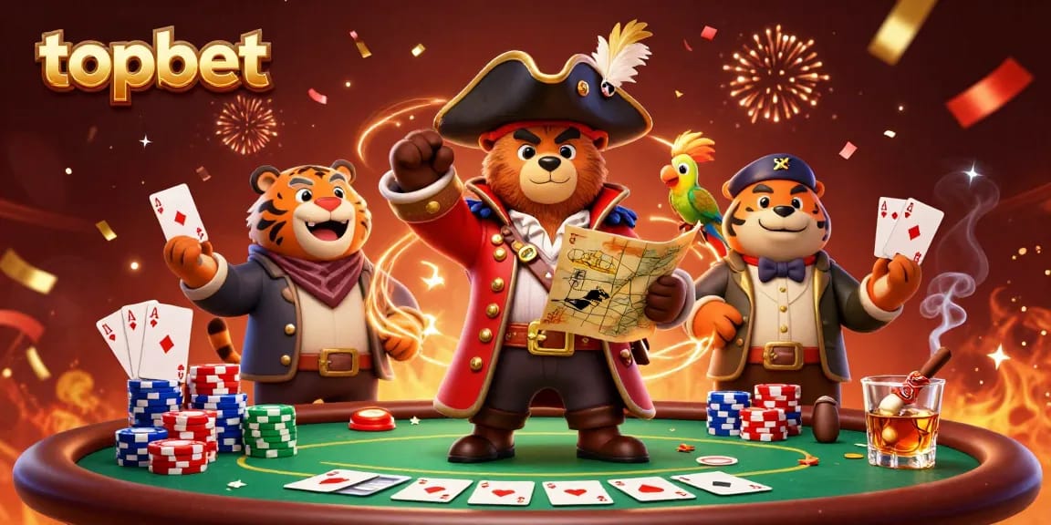 Experience the excitement of topbet with a vibrant poker scene featuring cartoon characters and casino elements.