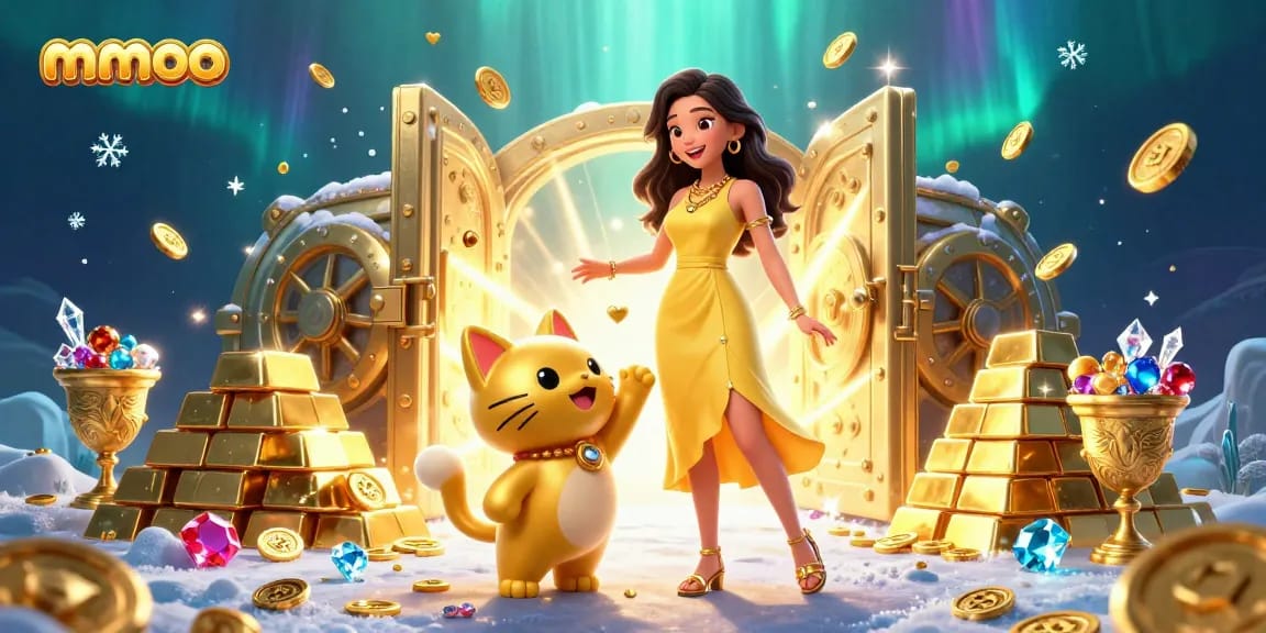 Experience mmoo's vibrant casino world filled with golden treasures and cheerful interactions.