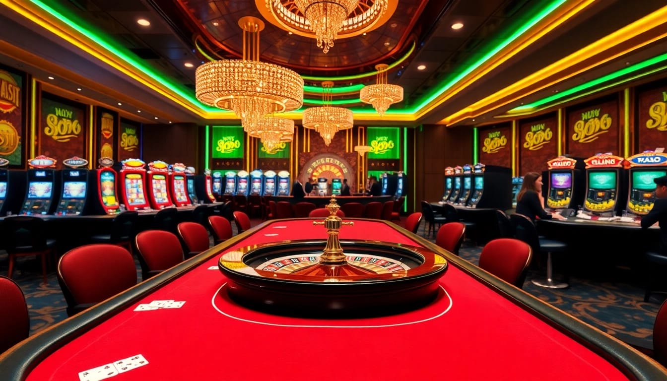 Eejl88888 com poker players strategize at a luxurious casino table with slot machines and roulette.