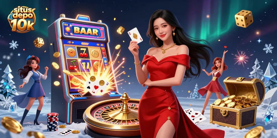Experience the excitement of situs depo 10k with a vibrant casino scene showcasing jackpot machines and engaging gameplay.