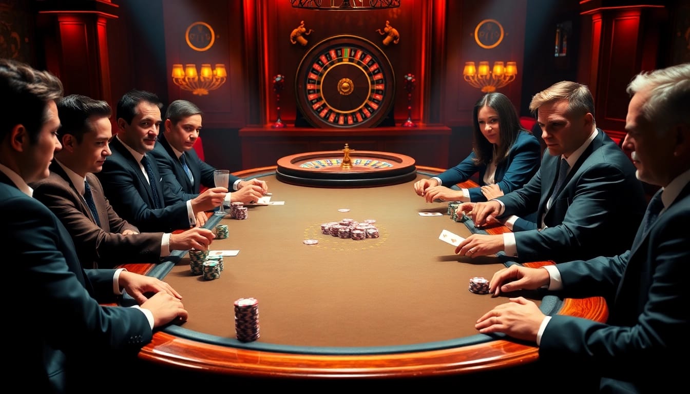 Engage with a thrilling poker game at eejl88888 com featuring elegant players and vibrant chips.