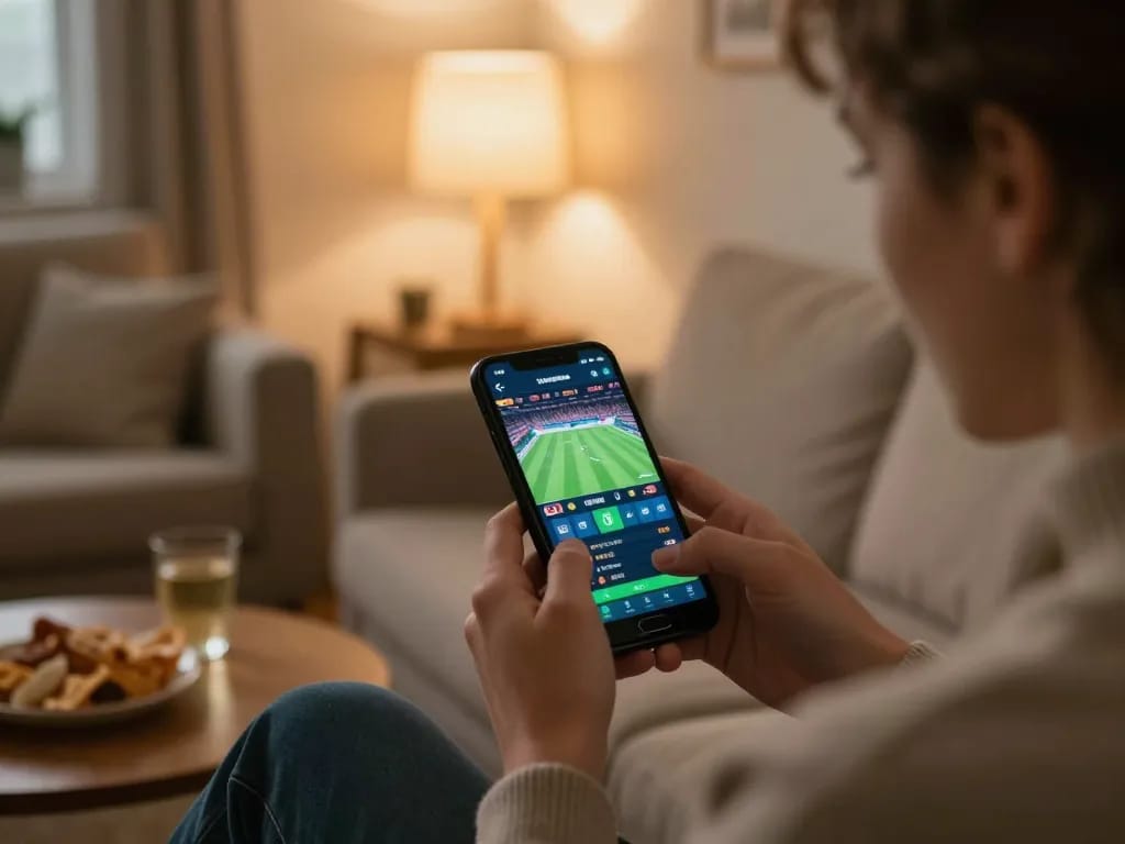 Enjoying a strategic moment on the trang chủ 789bet betting app in a cozy home setting
