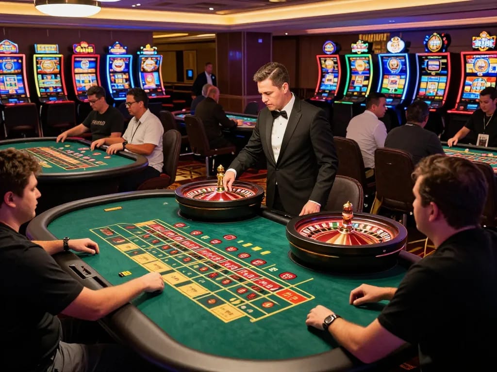 Participants engaged in roulette gameplay at Fun88 com casino floor, demonstrating betting excitement and strategy.