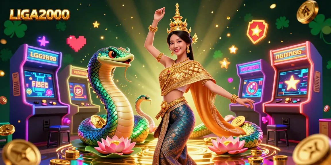 Putar gulungan dengan LIGA2000 dalam suasana 3D yang menawan menampilkan elemen emas dan kegembiraan arcade.