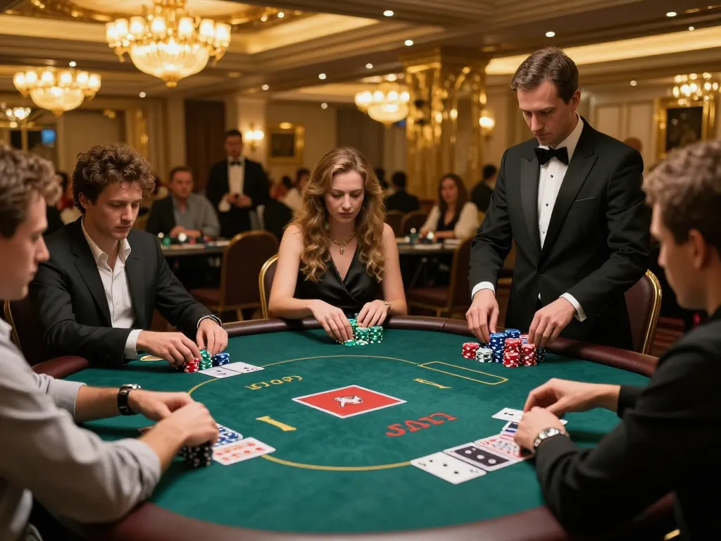 Experience poker excitement at NK88 with engaged players and vibrant chips.