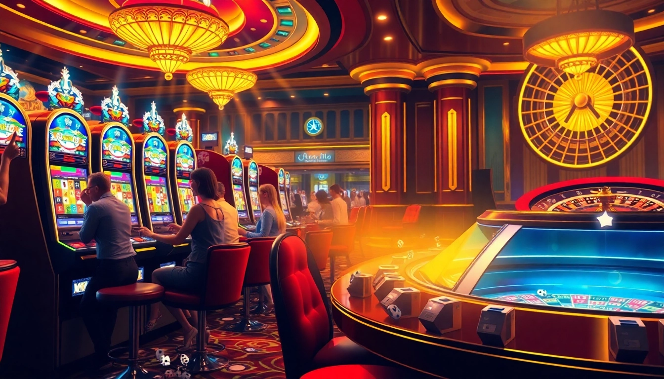 Engaged players celebrate exciting wins at vibrant slot gacor machines in a luxurious casino setting.