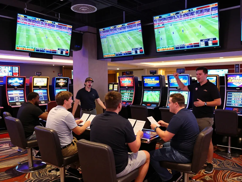 Excited bettors at nhà cái SIN88 enjoying live sports betting in an upscale casino setting.