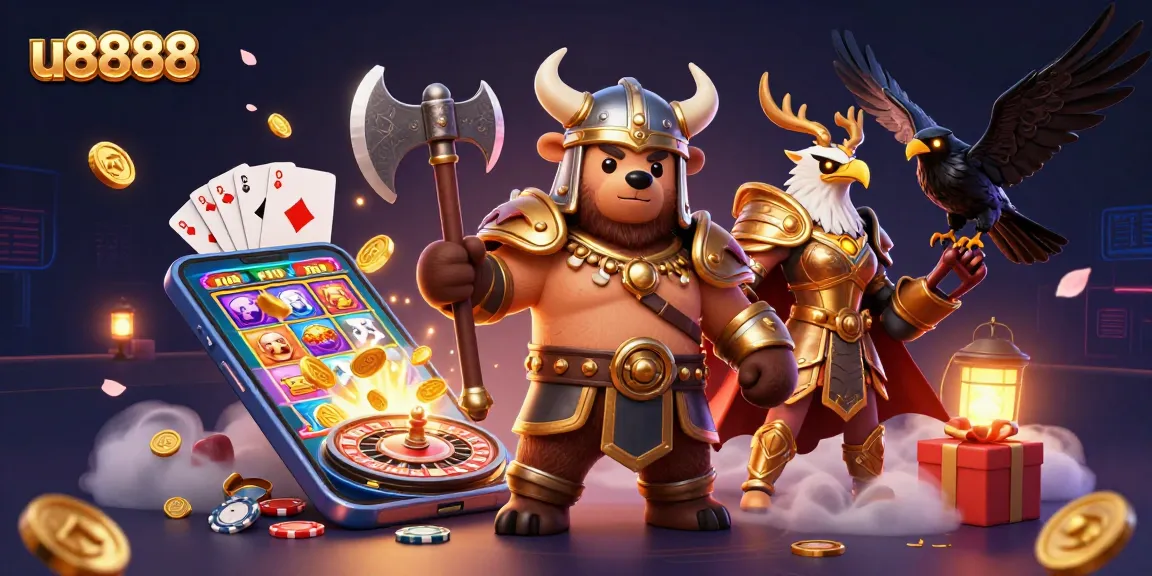 Spin the reels with u8888's exciting slot game featuring colorful characters and festive elements.