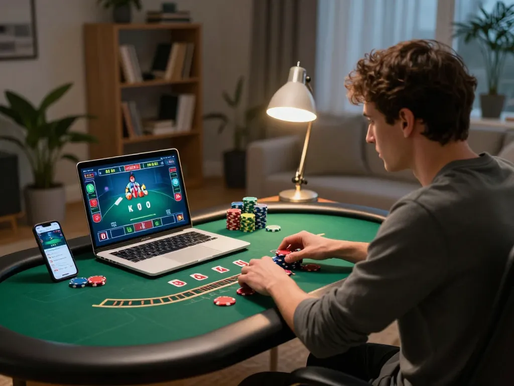 Player engaging in a live blackjack game on F8BET at a modern home setup
