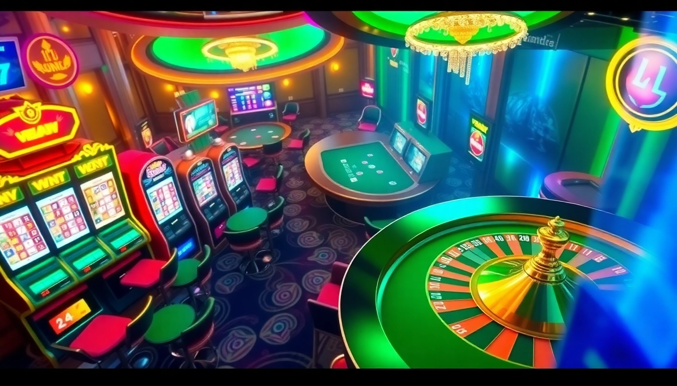 Engaging casino scene highlighting kkwin 04 with vibrant slot machines and poker chips