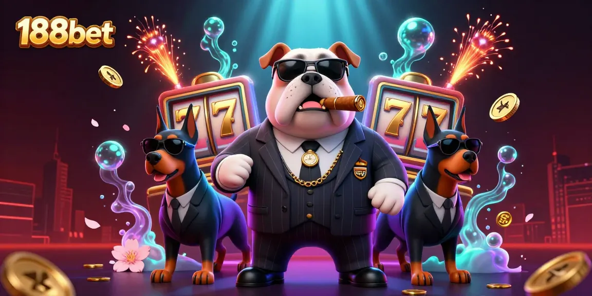 Catch the excitement of 188bet with a vibrant 3D casino scene featuring a mafia bulldog and bodyguards.