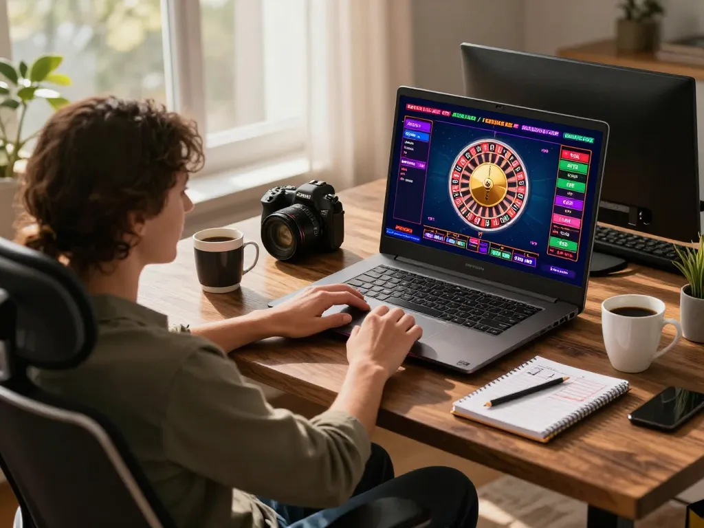 Engaging online gaming scene at home showcasing a roulette game on casinoatlas tracker.