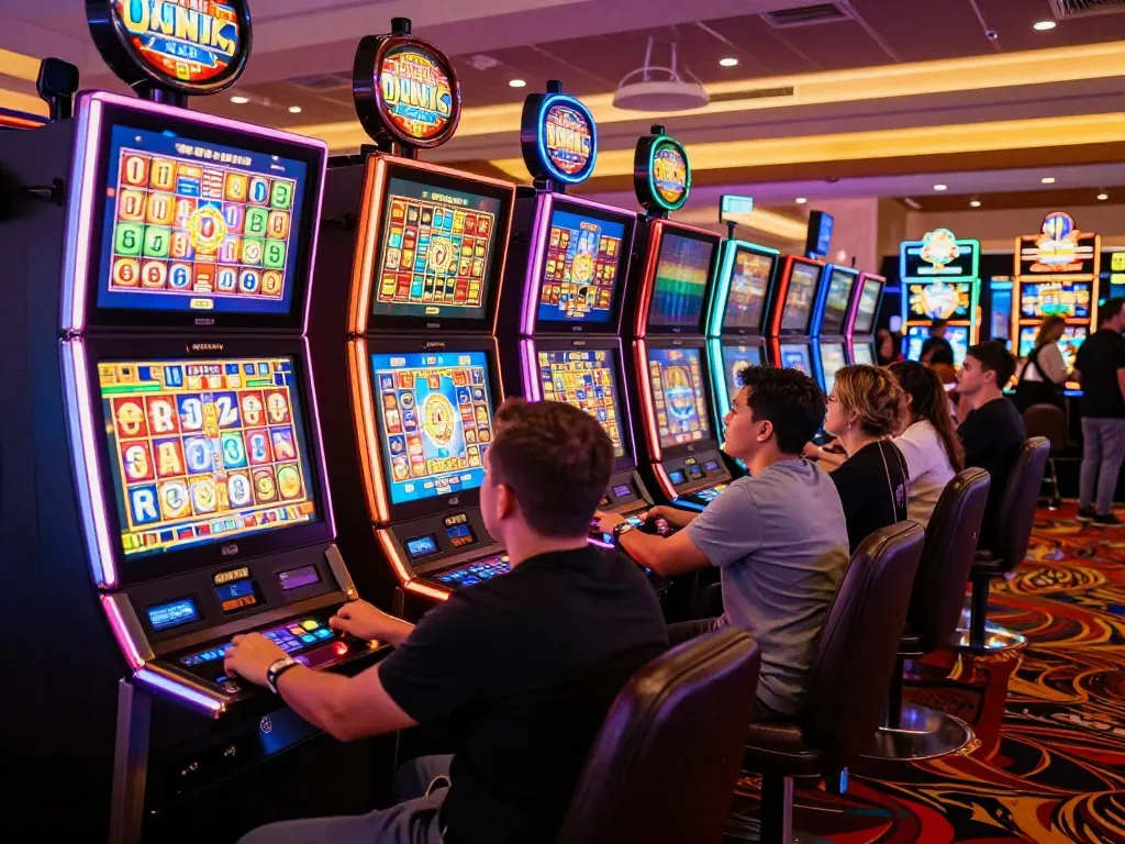 Players enjoying Bbet slot machines in a vibrant casino setting.