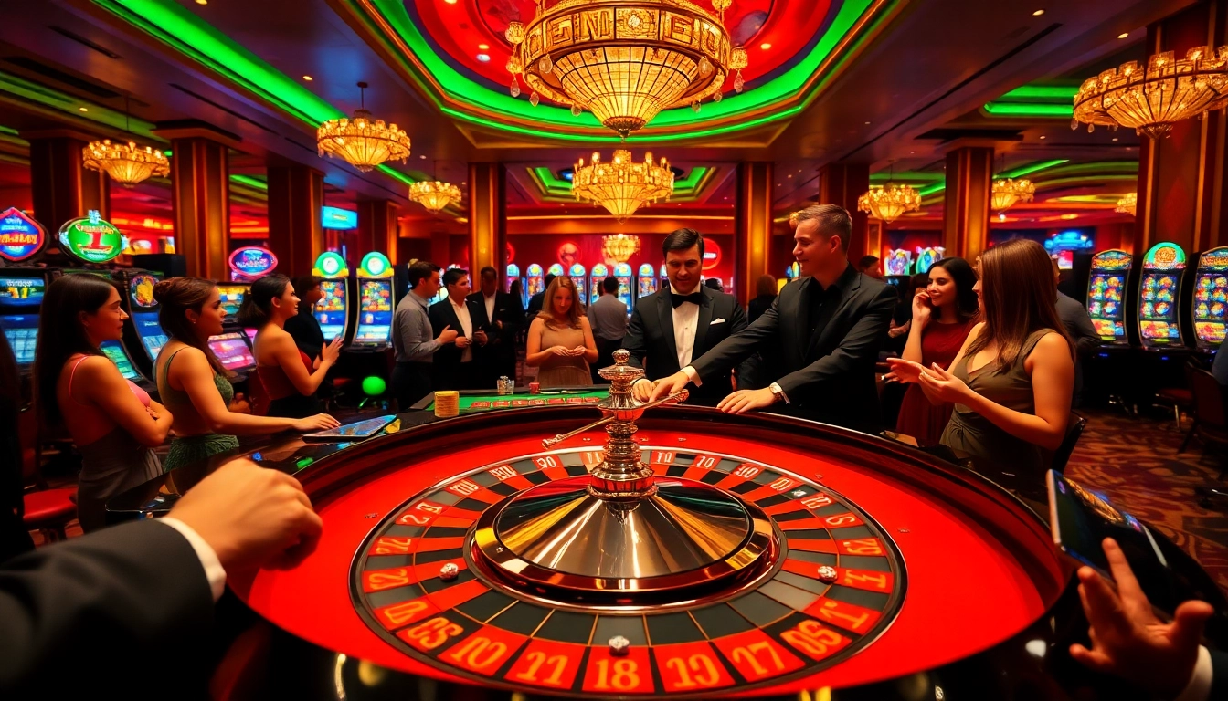 Experience high-stakes gaming action at win 678 with dealers, roulette, and vibrant casino atmosphere.