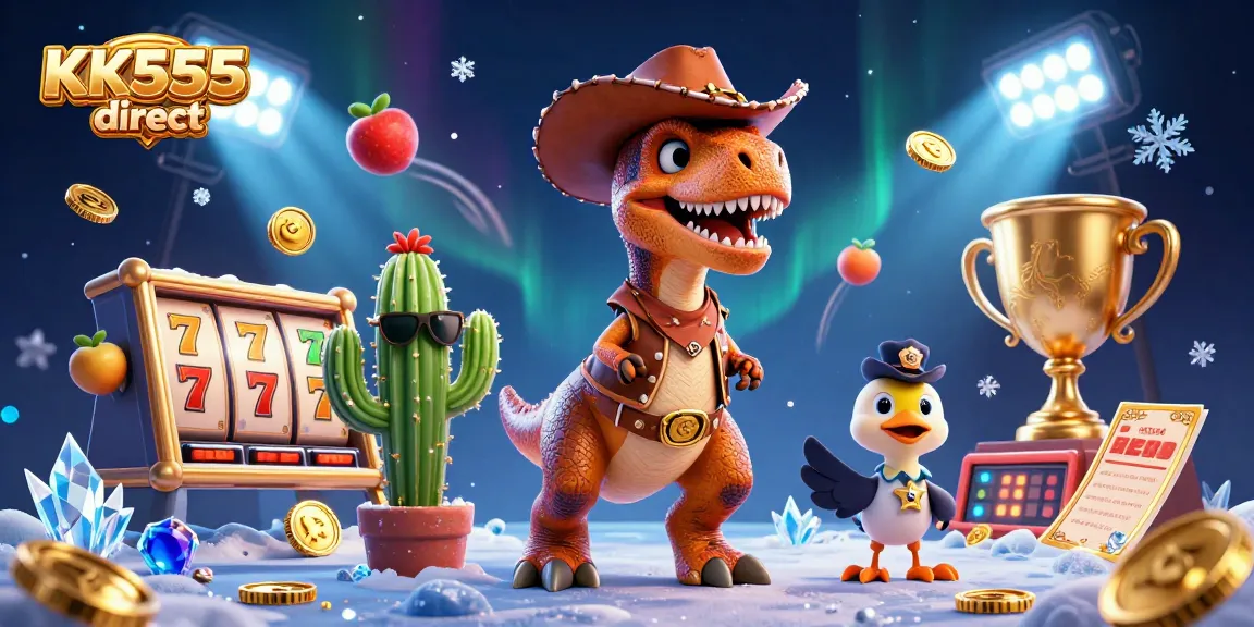 Experience thrilling slots at KK555 direct with dynamic game elements and engaging characters in a vibrant setting.