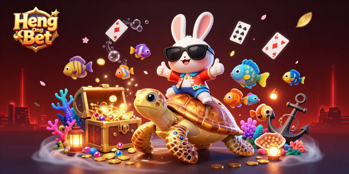 Experience thrilling gaming action at Heng Ong Bet with a vibrant casino-themed 3D illustration.
