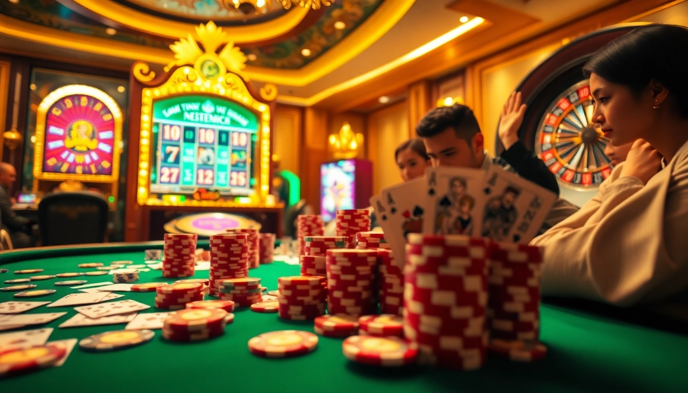Rasakan sensasi Datuk Win di meja kasino mewah yang dipenuhi keping poker berwarna-warni.