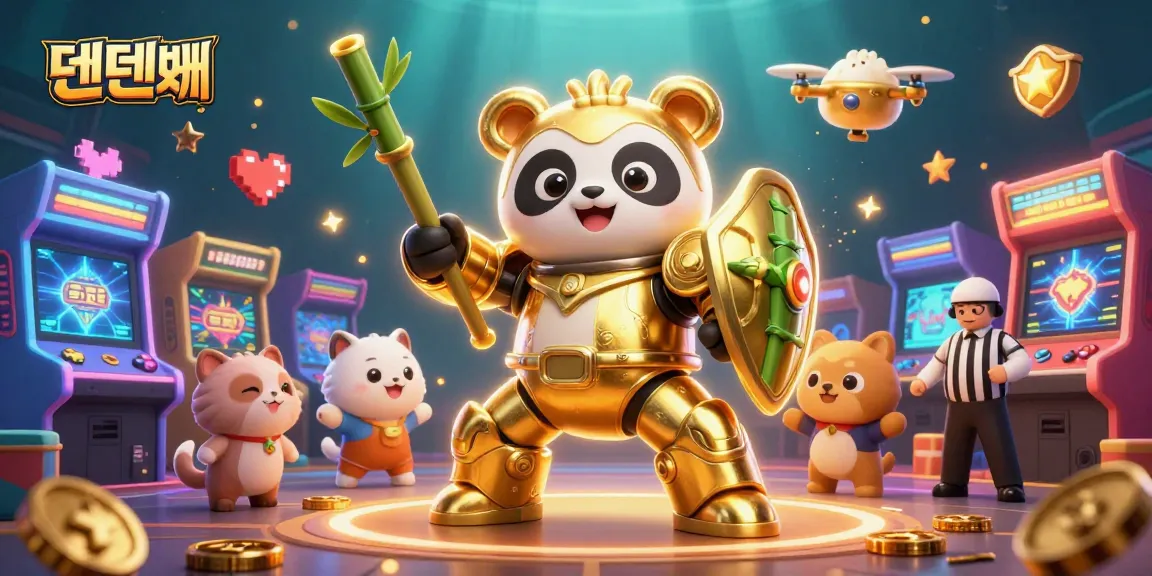 Experience thrilling gameplay with 텐텐벳, featuring a mech-suit panda in a vibrant casino arena.
