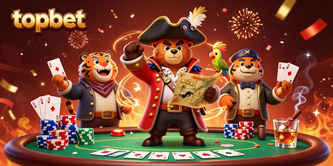 Experience the excitement of topbet with a vibrant poker scene featuring cartoon characters and casino elements.