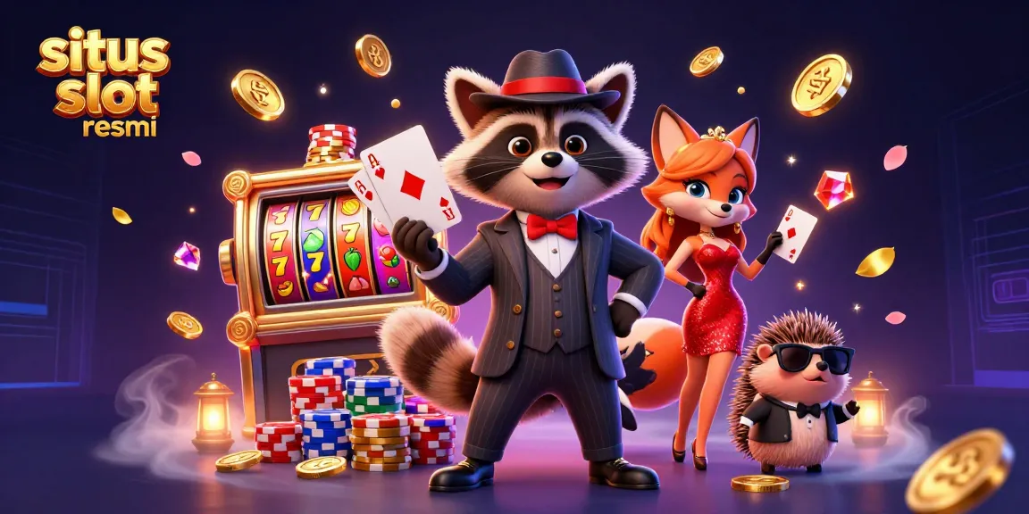 Experience excitement at situs slot resmi with animated characters celebrating big wins at the vibrant slot machine table.