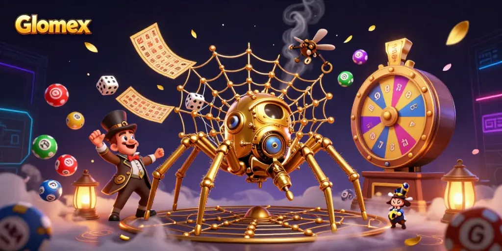 Catch the excitement with Glomex in this vibrant gambling-themed 3D illustration.