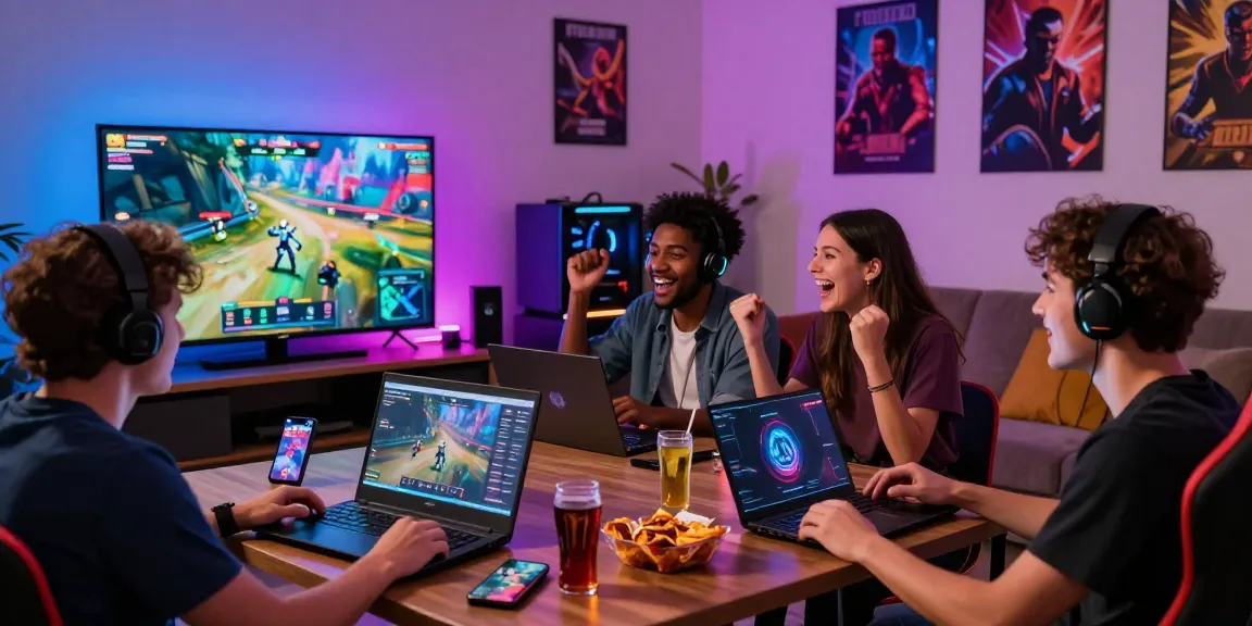 Friends enjoying online gaming on Mahajitu platform, showcasing vibrant interactive sessions and competitive spirit.