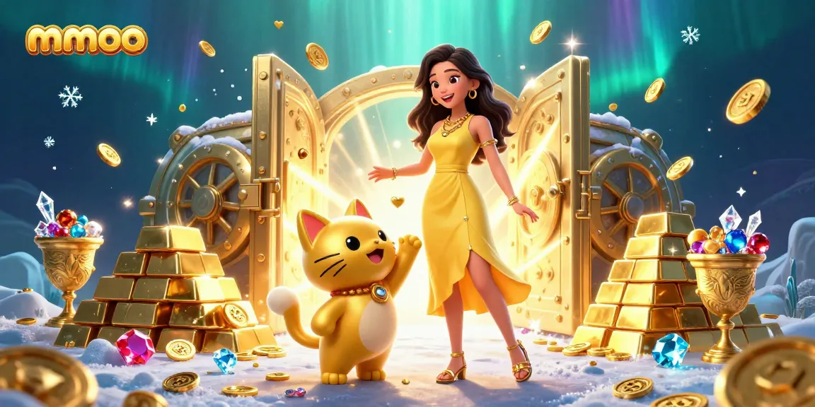 Experience mmoo's vibrant casino world filled with golden treasures and cheerful interactions.