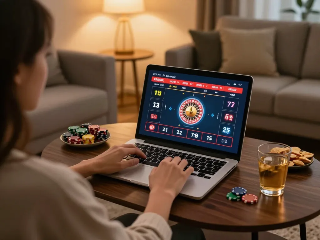 Player engaging in a roulette game on hytw3339a, showing strategic betting approach in a cozy home environment.