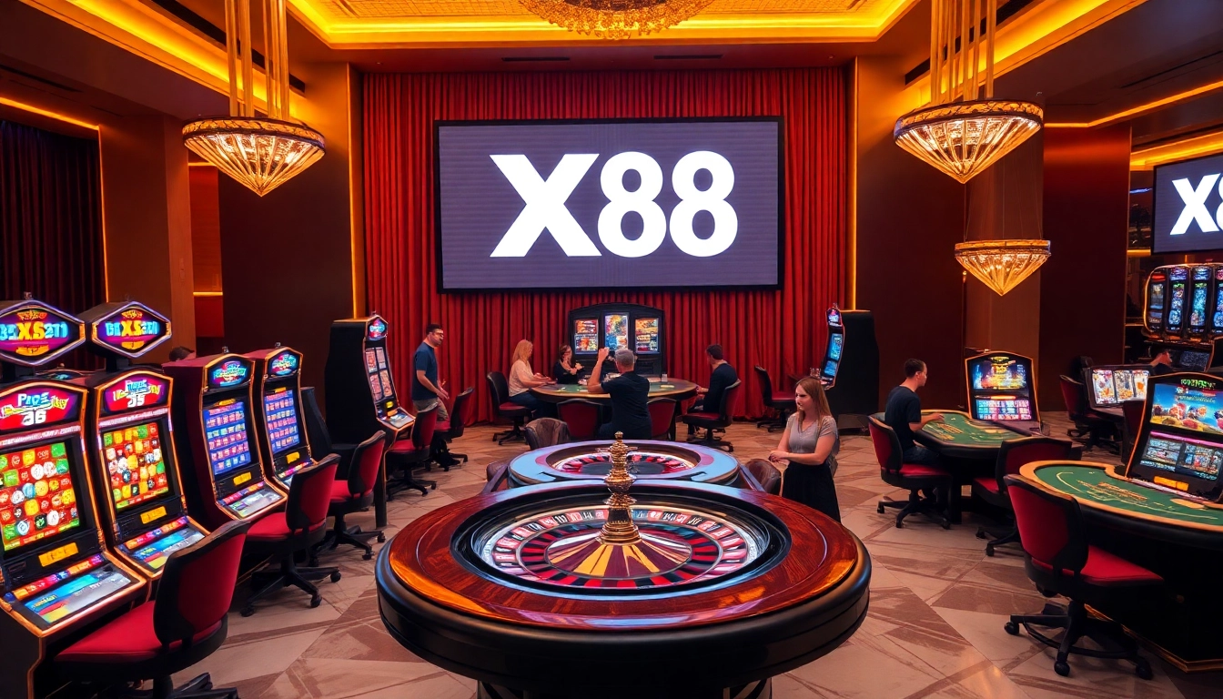 Experience the excitement of gambling at XX88 with luxurious casino tables and vibrant gaming slots.