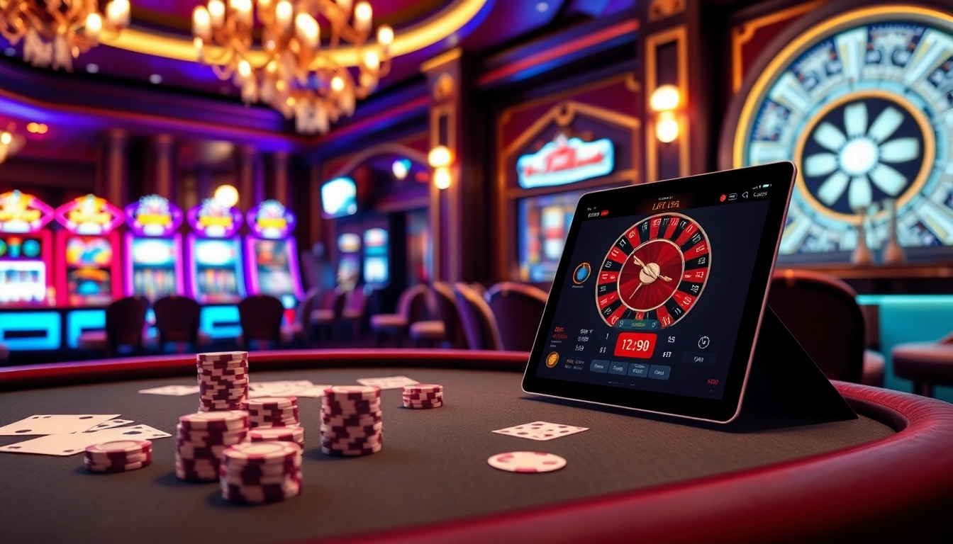 Experience the excitement of 7C77 one with immersive casino visuals showcasing luxurious gaming tables and online betting interfaces.