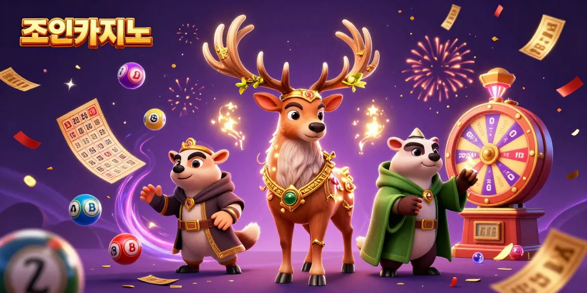 Experience the thrill of 조이카지노 with vibrant games and magical elements in this captivating illustration.