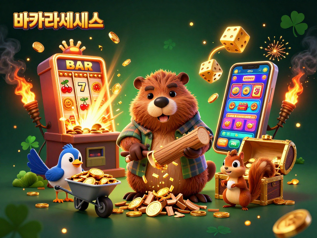 온라인에서 바카라사이트의 관심을 끌며 금화를 쏟아내는 귀여운 비버와 친구들 모습입니다.