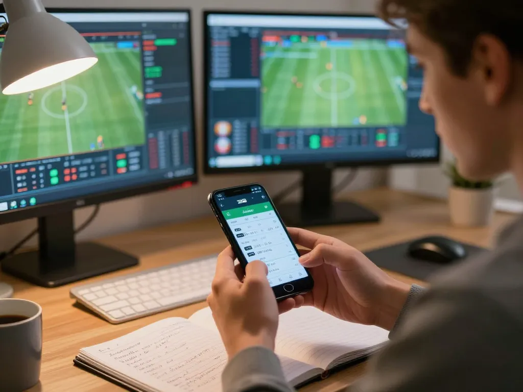 Engaged player analyzing odds on the zx88 betting app in a cozy home office setting