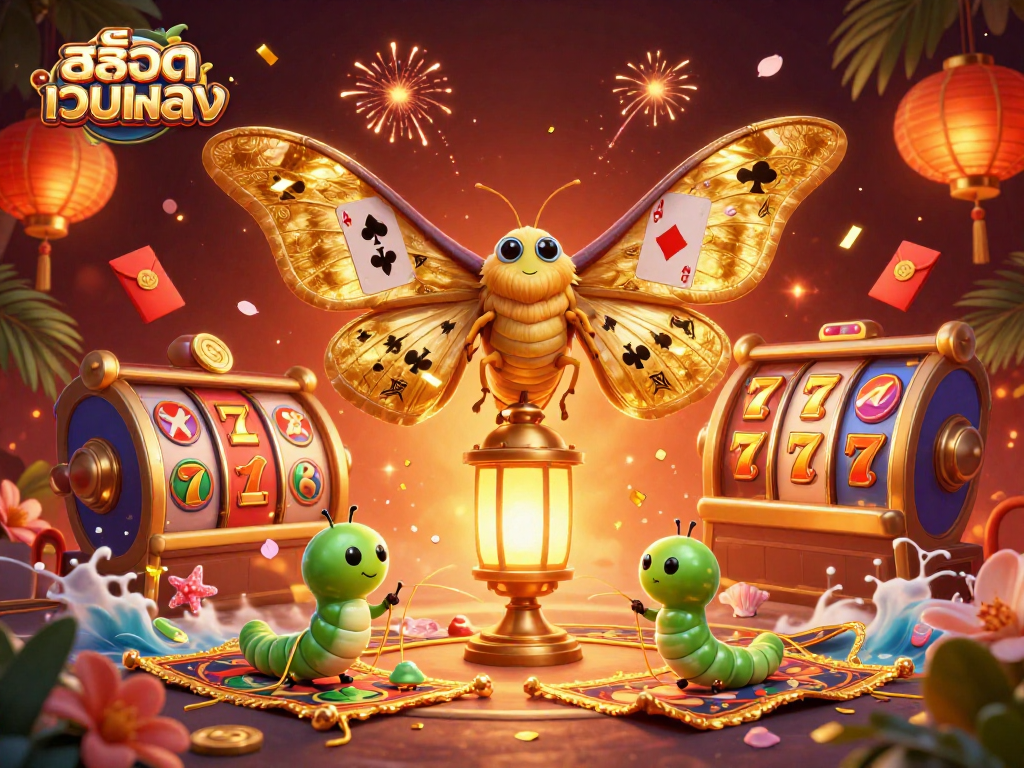 Engage with สล็อตเว็บตรง through vibrant slot reels and a lavish 3D casino scene filled with lucky symbols.
