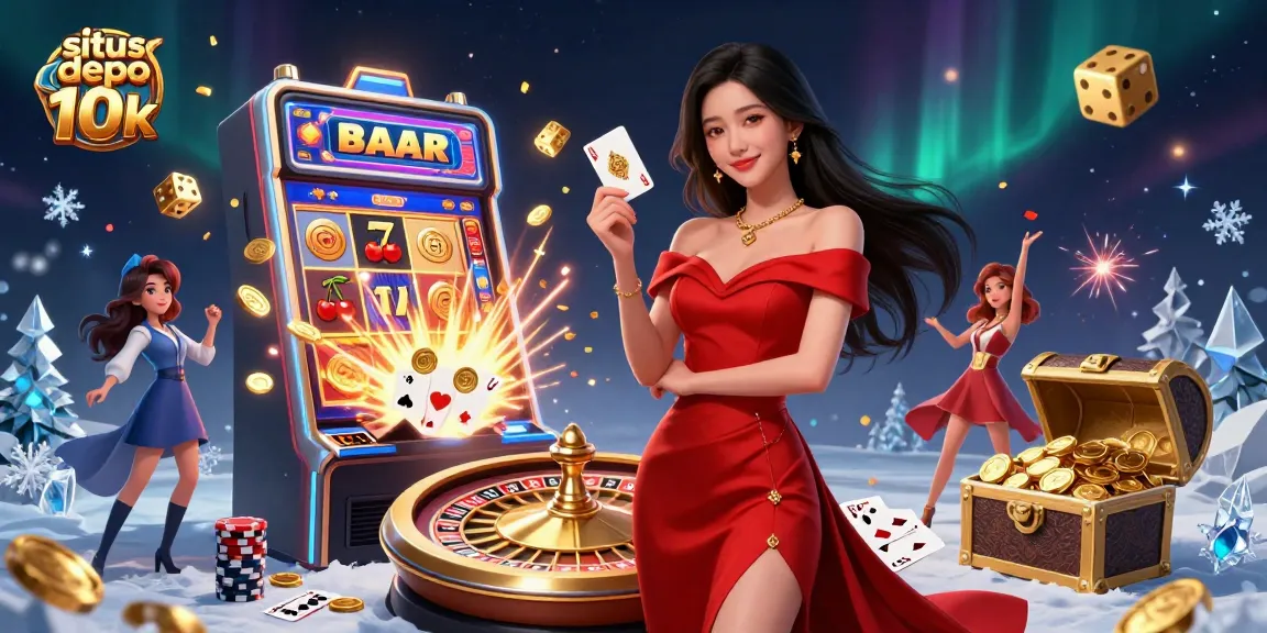 Experience the excitement of situs depo 10k with a vibrant casino scene showcasing jackpot machines and engaging gameplay.