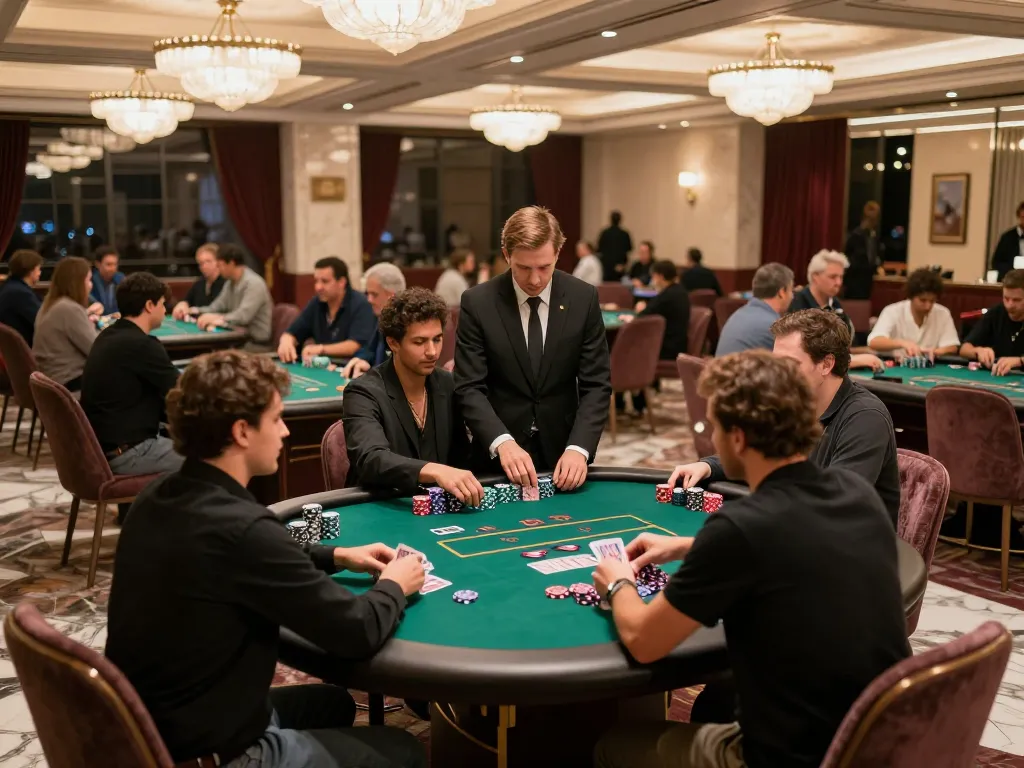 Pemain terlibat dalam permainan poker intens di kasino 88Pulsa, menampilkan strategi dan kegembiraan.