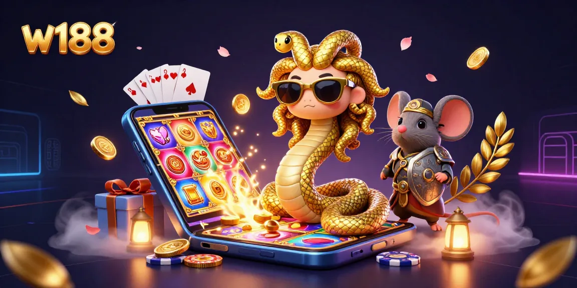 Spins the reels with w188's engaging slot games featuring Medusa and a warrior mouse.
