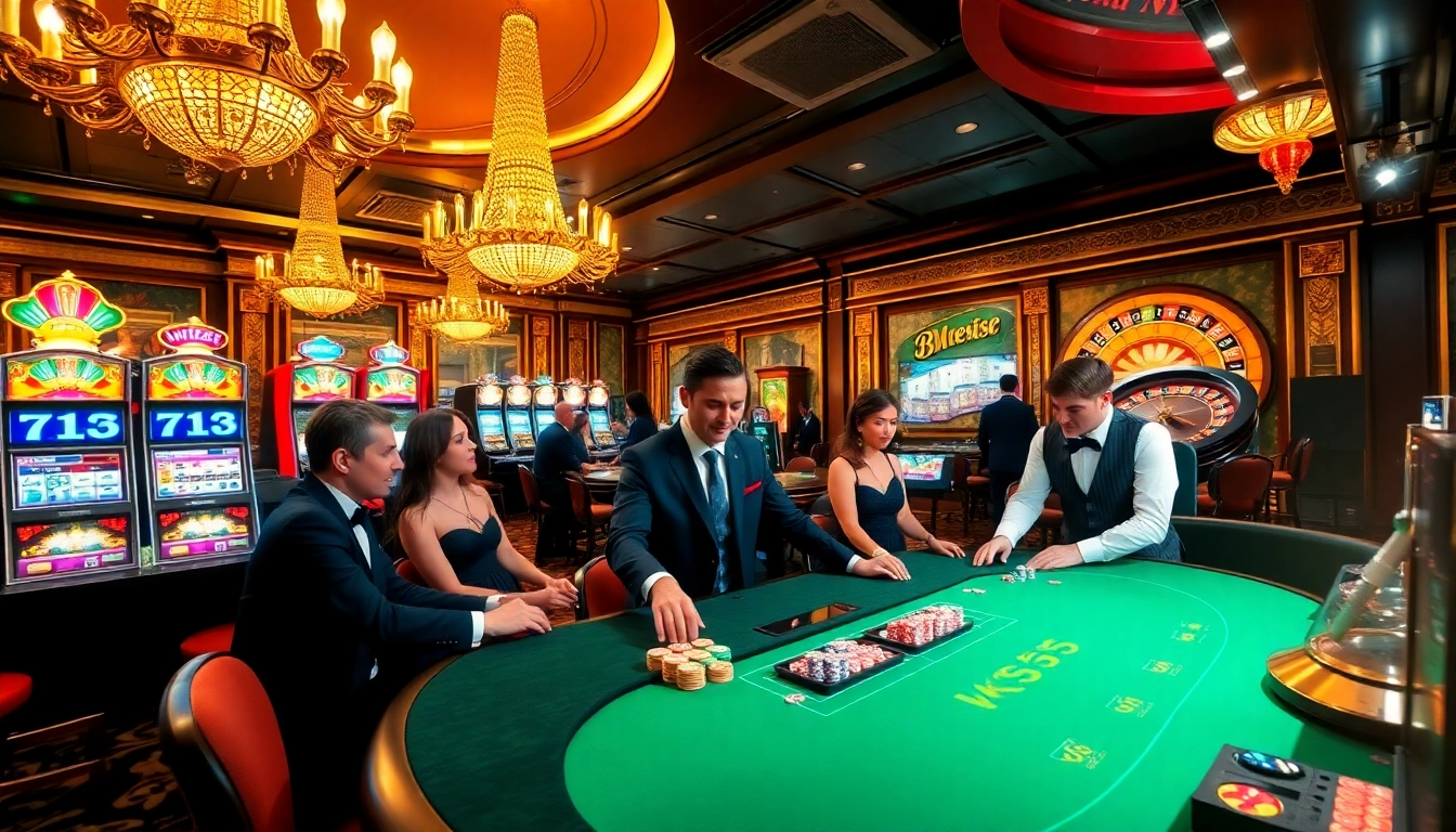 Engaging scene of a casino with blackjack table and poker chips, featuring KK55 elements.