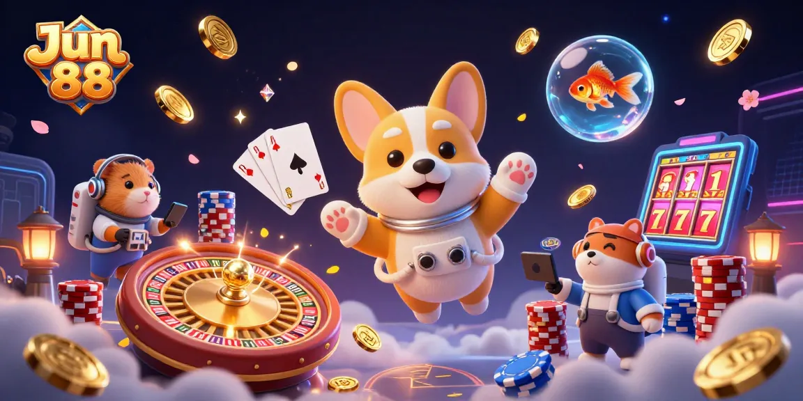 Experience thrilling gaming at Jun 88 space station casino with vibrant 3D characters and dynamic elements.