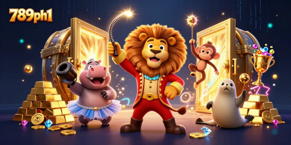 Experience 789ph1 with a vibrant circus scene filled with gambling action featuring animated casino characters.