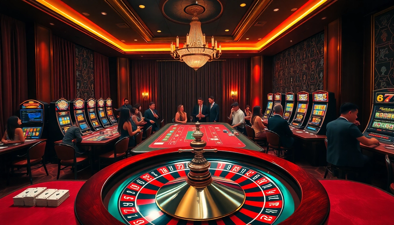 Players enjoying casino games and slots at 68VIP.COM in a luxurious setting