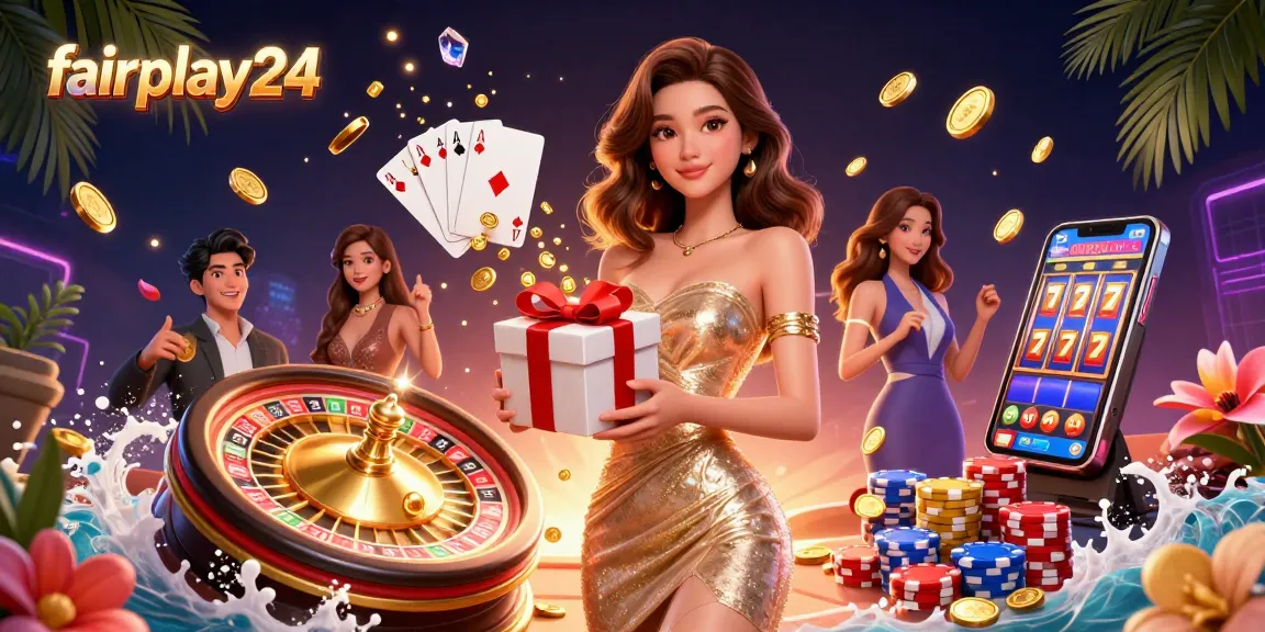 Experience the excitement of fairplay24 with a mesmerizing scene showcasing dynamic casino elements and a stunning Asian model.