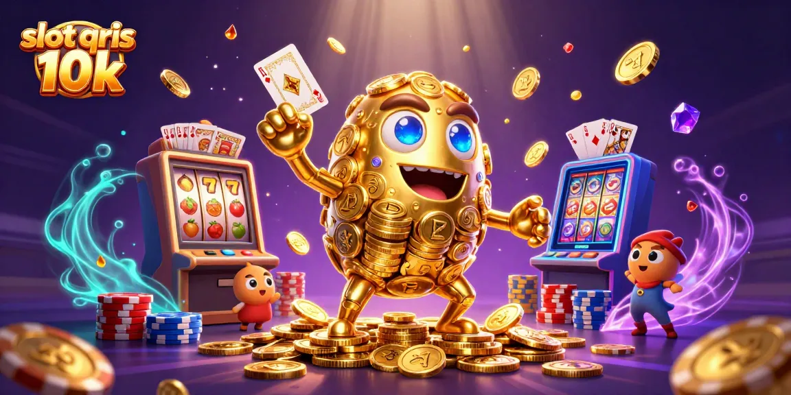 Engage in exciting gameplay with slot qris 10k, featuring a 3D golden golem and vibrant casino elements.