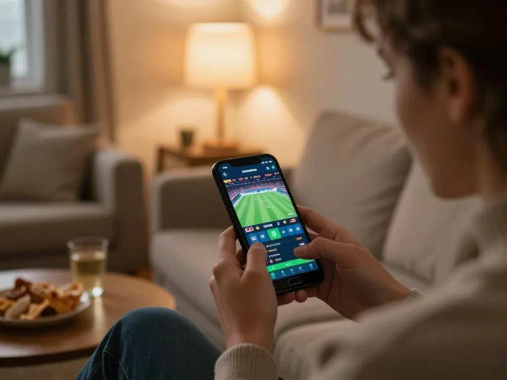Enjoying a strategic moment on the trang chủ 789bet betting app in a cozy home setting