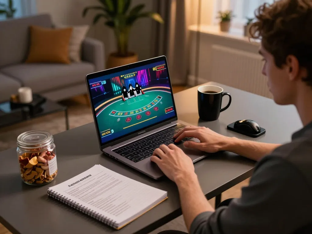 spinadvisor engaged players strategizing during online blackjack session at home