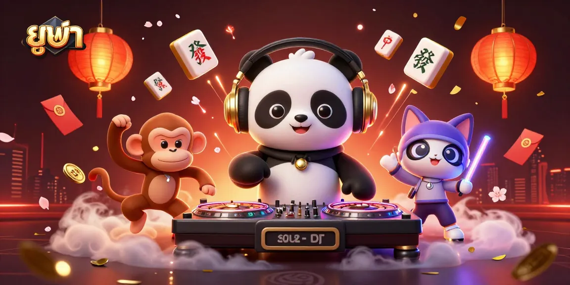 Betting with ยูฟ่า featuring a DJ panda in a lively casino scene full of dynamic elements.