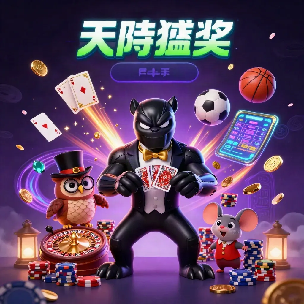 Panther, owl, and mouse amid casino treasures, neon light, and sports-betting energy.