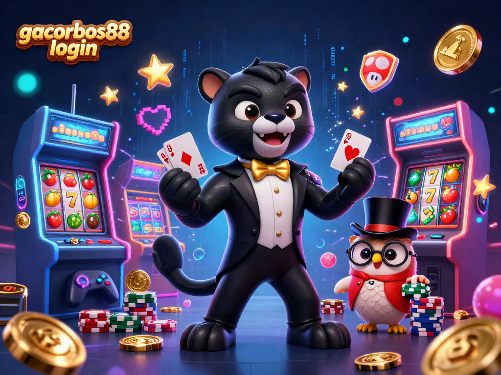 Experience exciting gaming moments with gacorbos88 login in this vibrant 3D casino scene.
