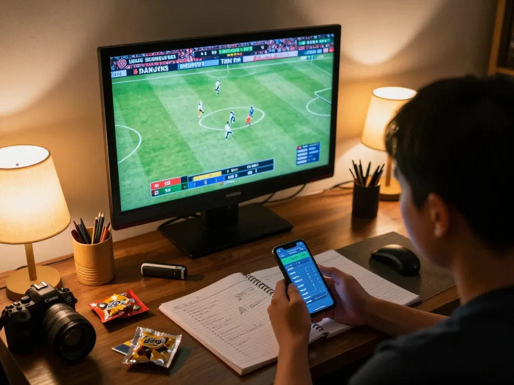 Lương Sơn TV user placing sports bets while enjoying a live football match at home